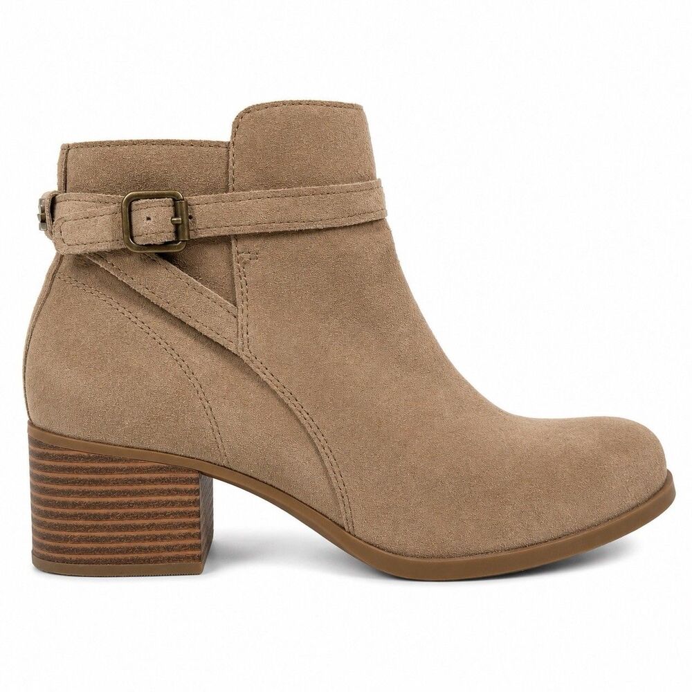 Koolaburra by UGG Womens 9 Taupe Suede Ankle Boots Buckle Block Heel 1114733
